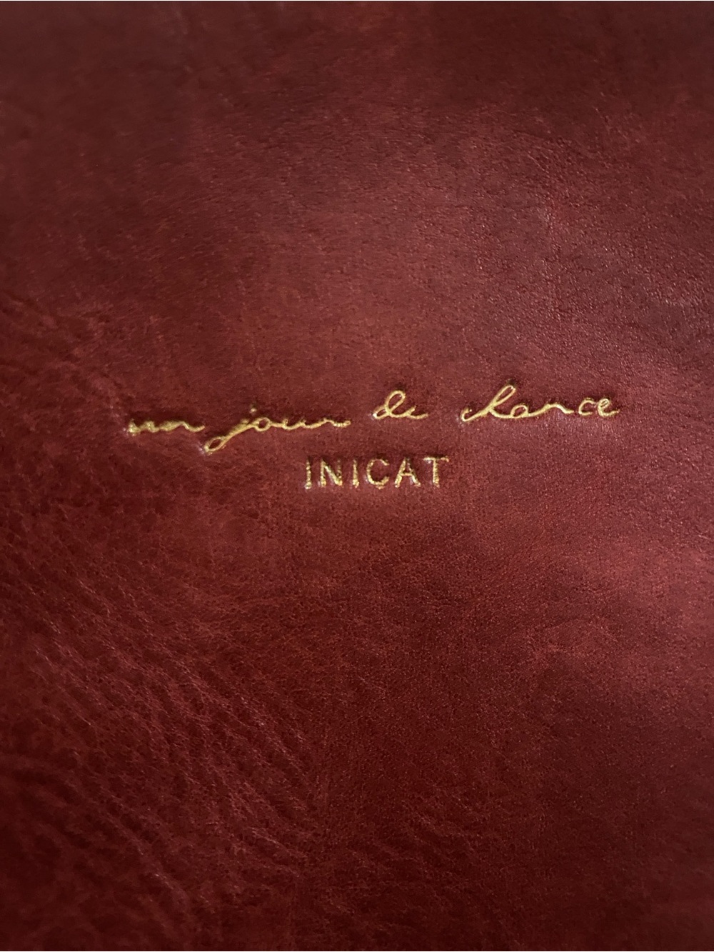 INICAT Burgundy Leather Decorative Accent Book with Gold Script